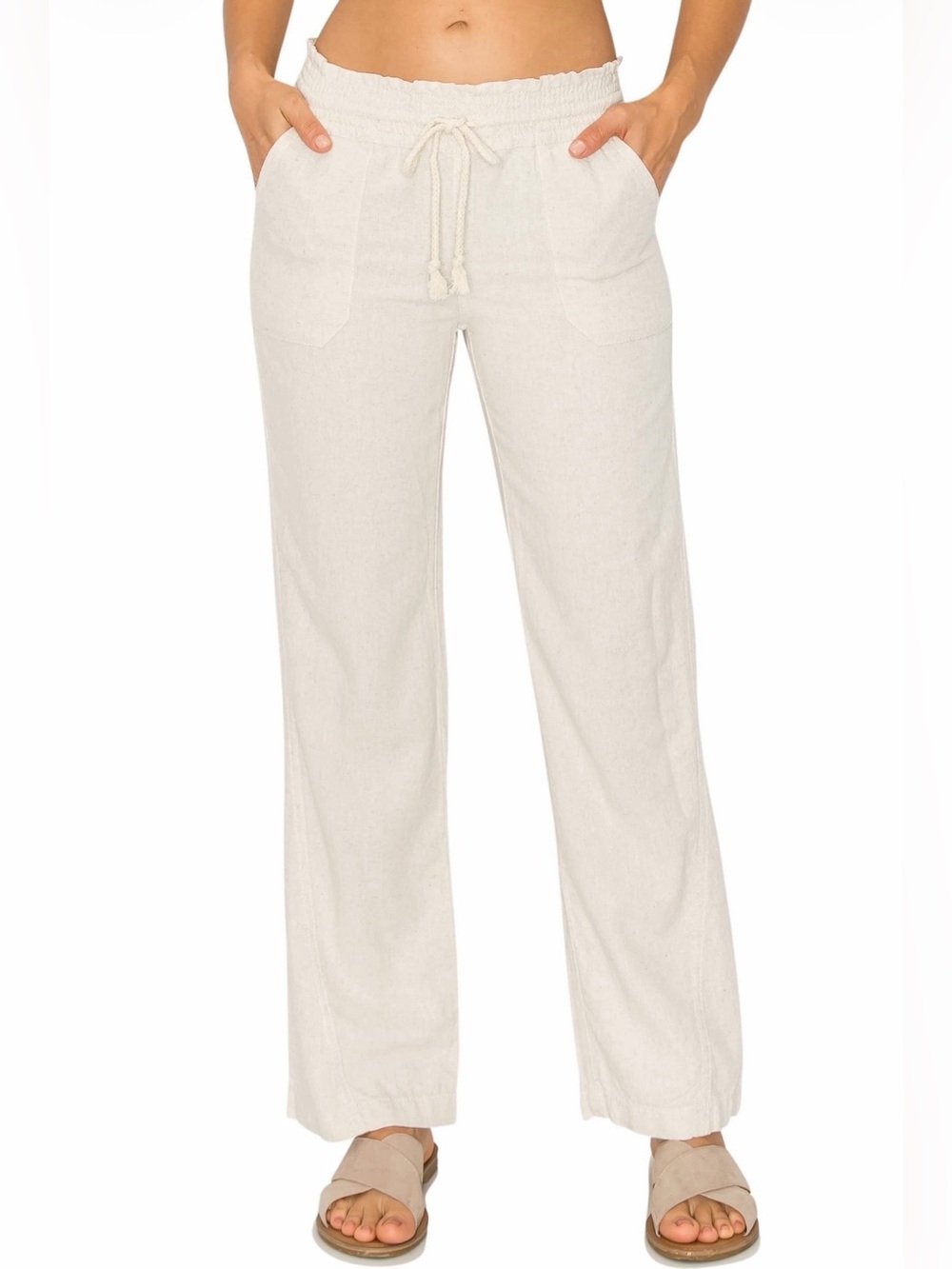CALI1850 Los Angeles Oatmeal Linen Blend Drawstring Pants Size Small NWT